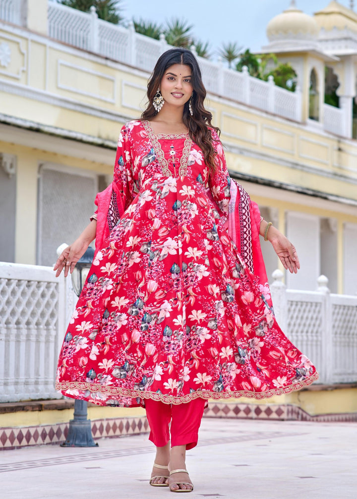 Vibrant Muslin Anarkali Suits – Redefining Elegance in Red & Yellow