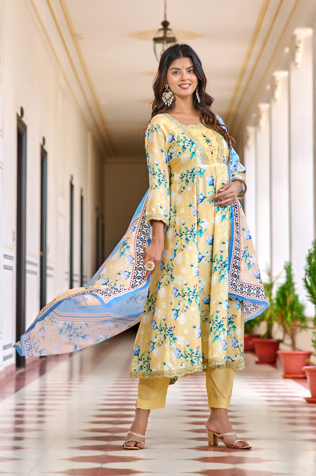 Vibrant Muslin Anarkali Suits – Redefining Elegance in Red & Yellow