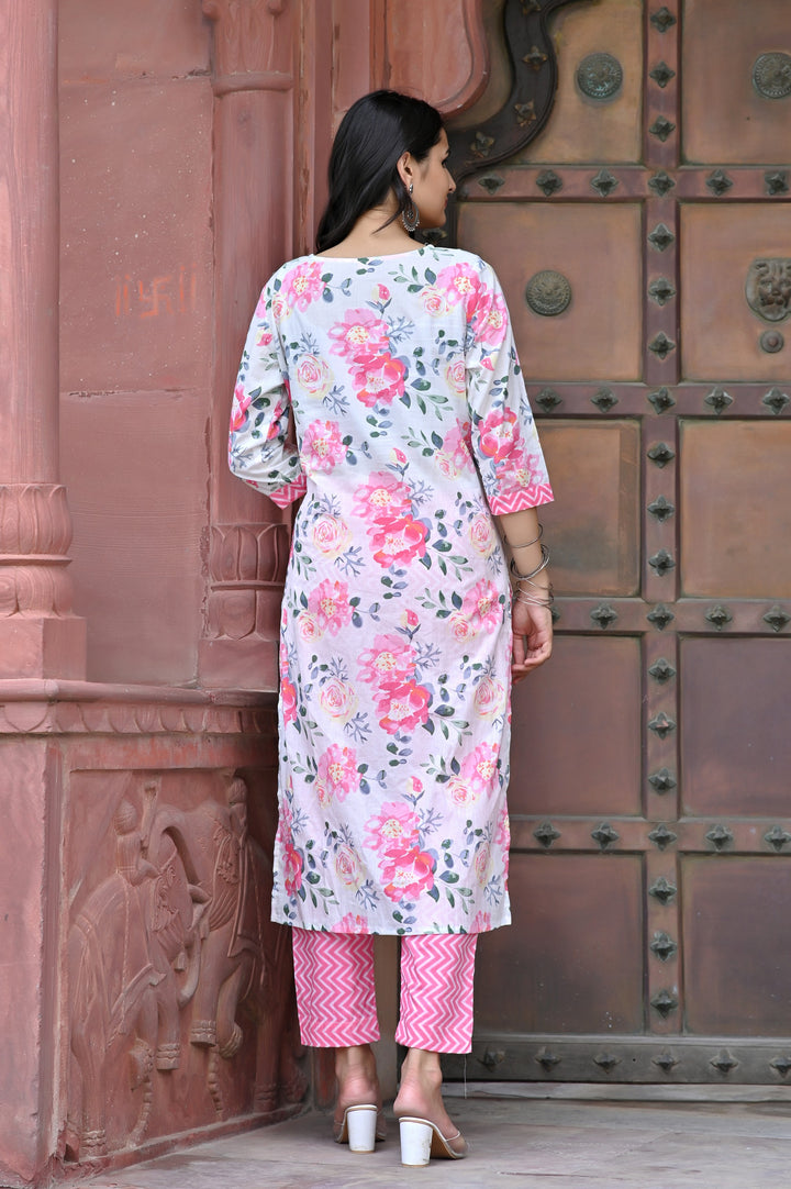 Premium Cotton Kurta Set - Straight Pattern, Sweetheart Neck, 3/4th Sleeves, Available in Pink, Sea Green, and Purple