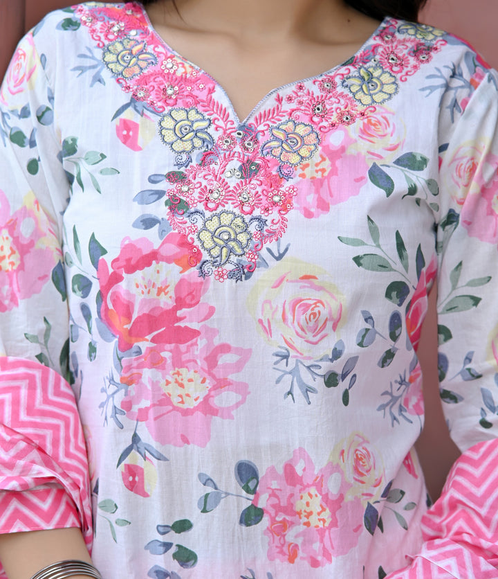 Premium Cotton Kurta Set - Straight Pattern, Sweetheart Neck, 3/4th Sleeves, Available in Pink, Sea Green, and Purple