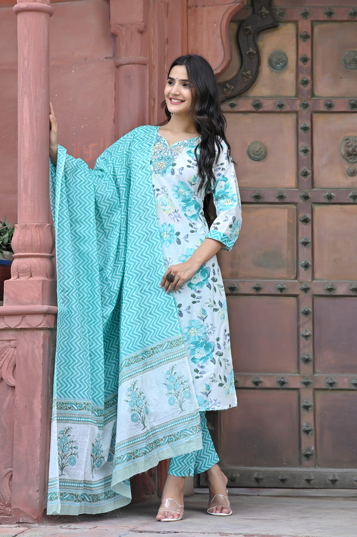 Premium Cotton Kurta Set - Straight Pattern, Sweetheart Neck, 3/4th Sleeves, Available in Pink, Sea Green, and Purple