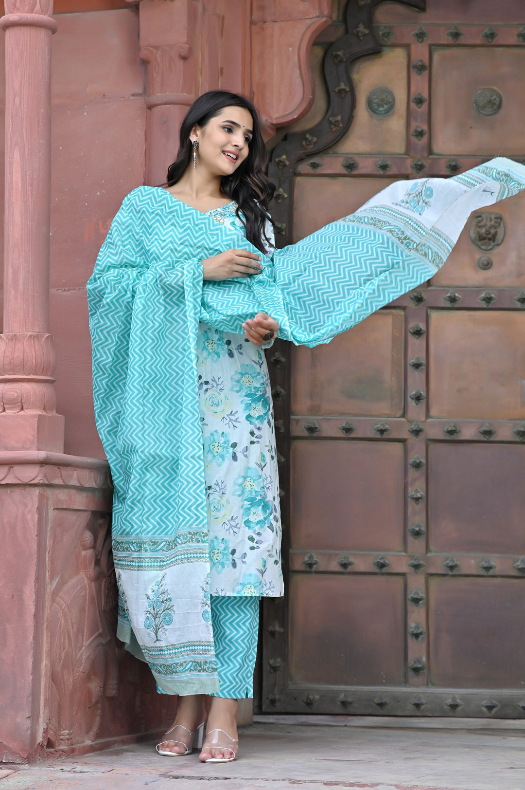 Premium Cotton Kurta Set - Straight Pattern, Sweetheart Neck, 3/4th Sleeves, Available in Pink, Sea Green, and Purple