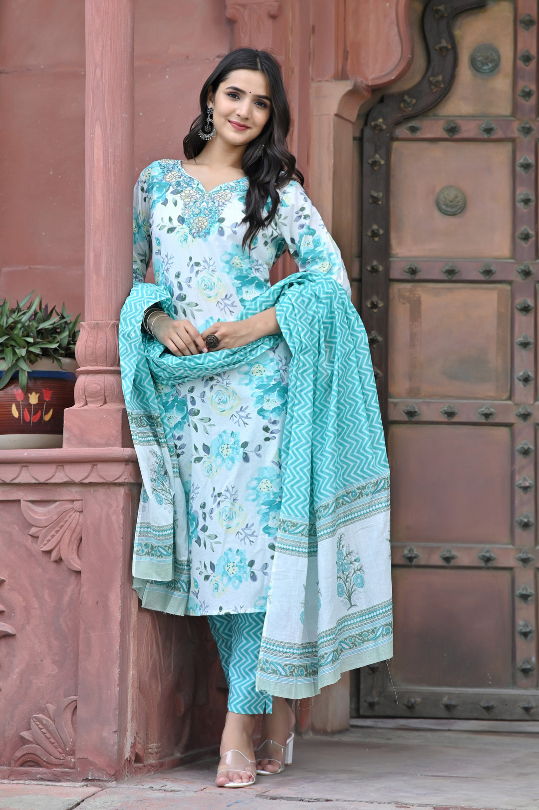 Premium Cotton Kurta Set - Straight Pattern, Sweetheart Neck, 3/4th Sleeves, Available in Pink, Sea Green, and Purple