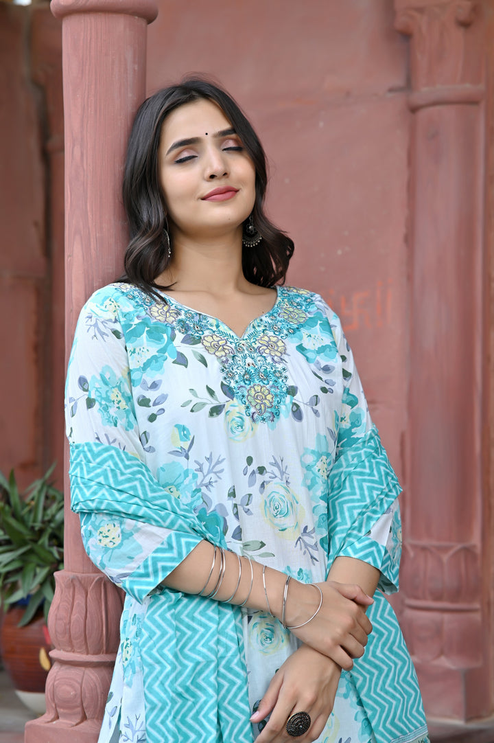 Premium Cotton Kurta Set - Straight Pattern, Sweetheart Neck, 3/4th Sleeves, Available in Pink, Sea Green, and Purple