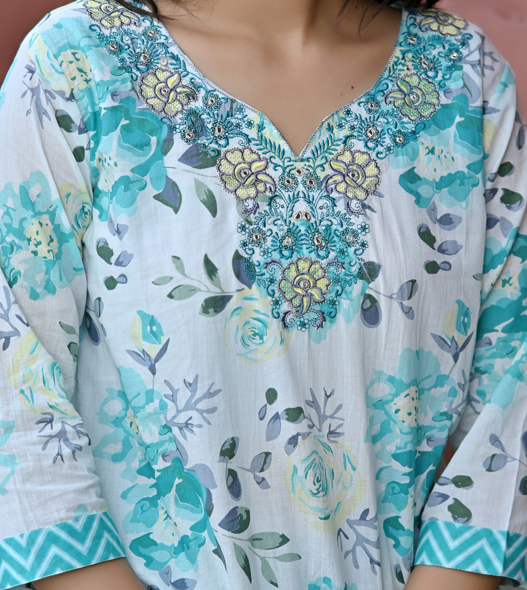Premium Cotton Kurta Set - Straight Pattern, Sweetheart Neck, 3/4th Sleeves, Available in Pink, Sea Green, and Purple