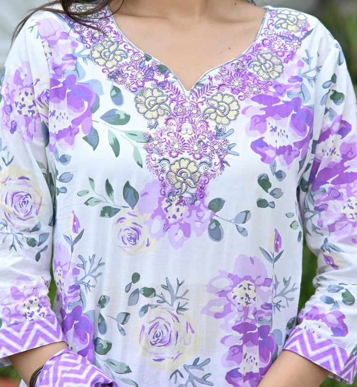 Premium Cotton Kurta Set - Straight Pattern, Sweetheart Neck, 3/4th Sleeves, Available in Pink, Sea Green, and Purple