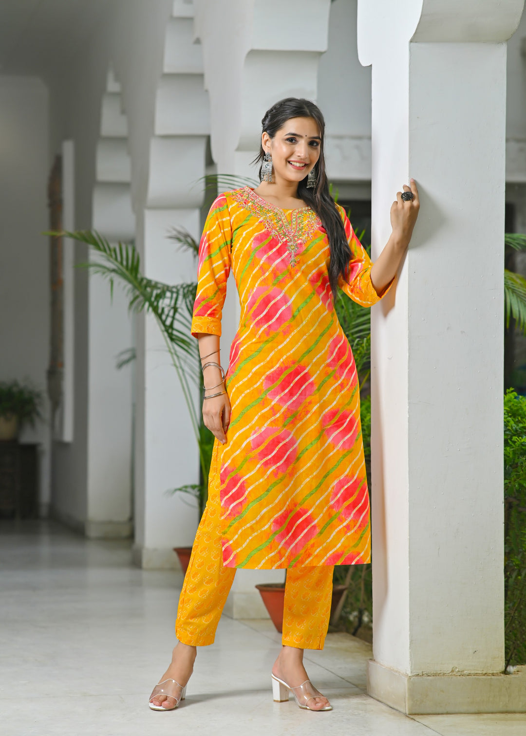 Radiant Elegance Pink & Orange Cotton Kurta Set