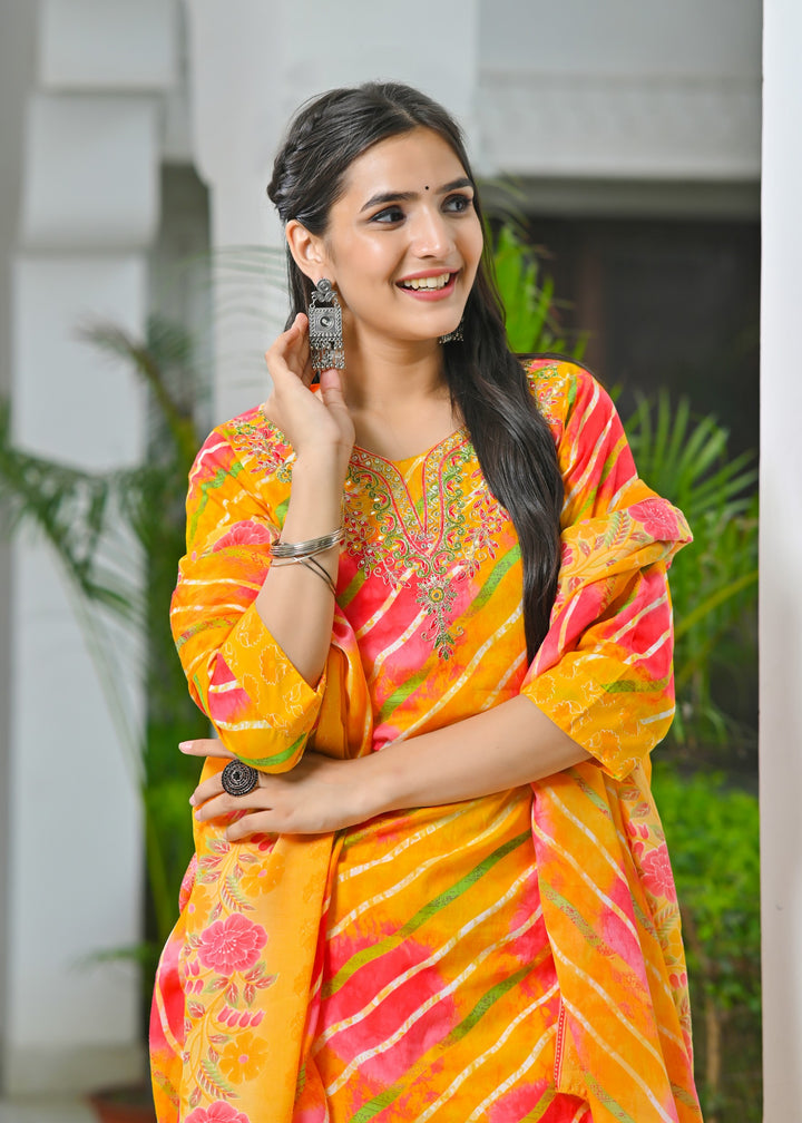 Radiant Elegance Pink & Orange Cotton Kurta Set
