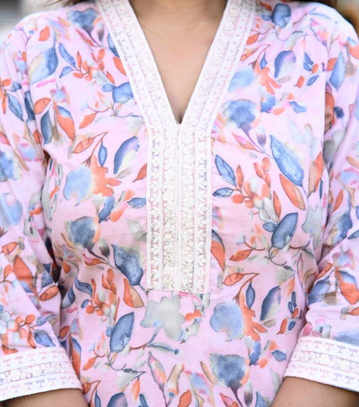 Vibrant Cotton Voile Straight Kurta Sets with V-Neck and 3/4th Sleeves – Perfect for Everyday Elegance and Festive Glam