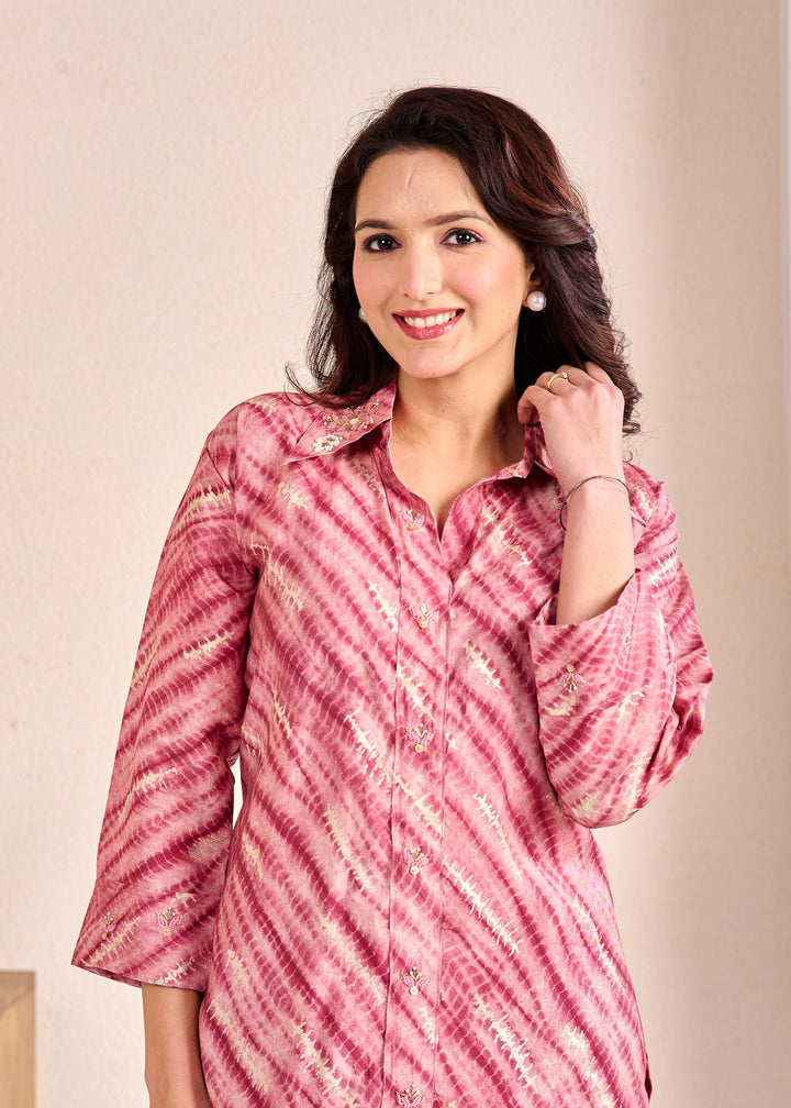 Cotton Western Wear Co-Ord Set – 2 Piece Set with Piping Detail (Teal, Pink) – Available in M, L, XL, XXL
