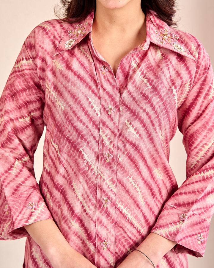 Cotton Western Wear Co-Ord Set – 2 Piece Set with Piping Detail (Teal, Pink) – Available in M, L, XL, XXL