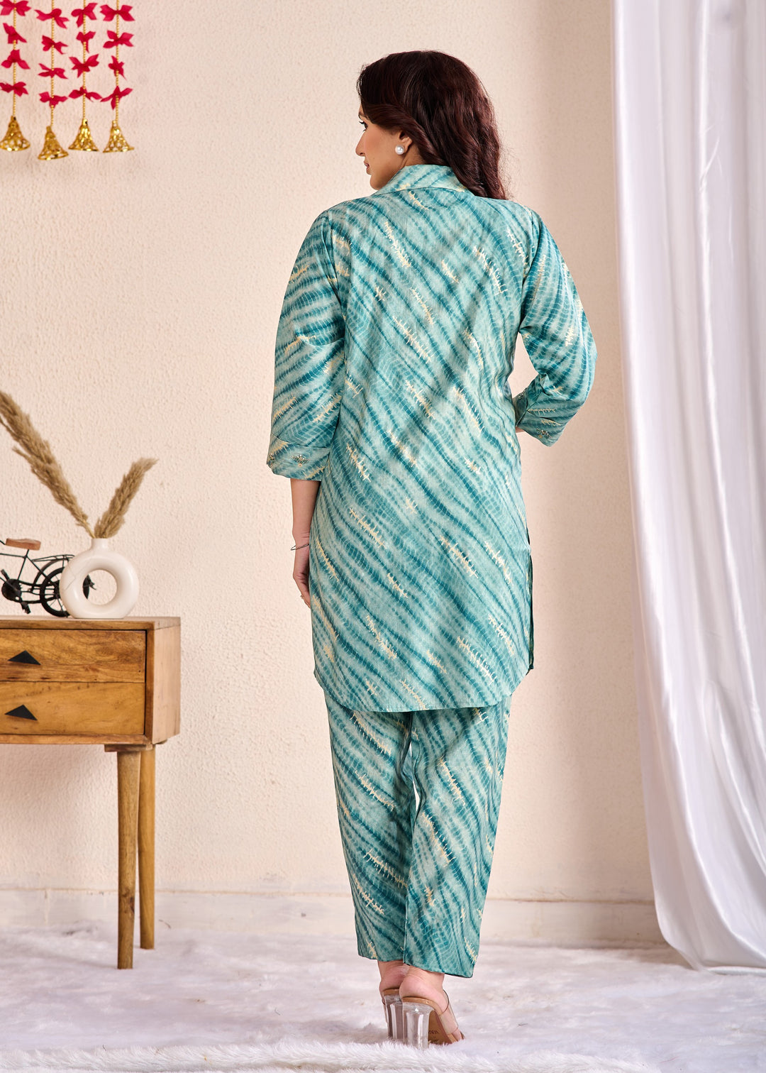 Cotton Western Wear Co-Ord Set – 2 Piece Set with Piping Detail (Teal, Pink) – Available in M, L, XL, XXL