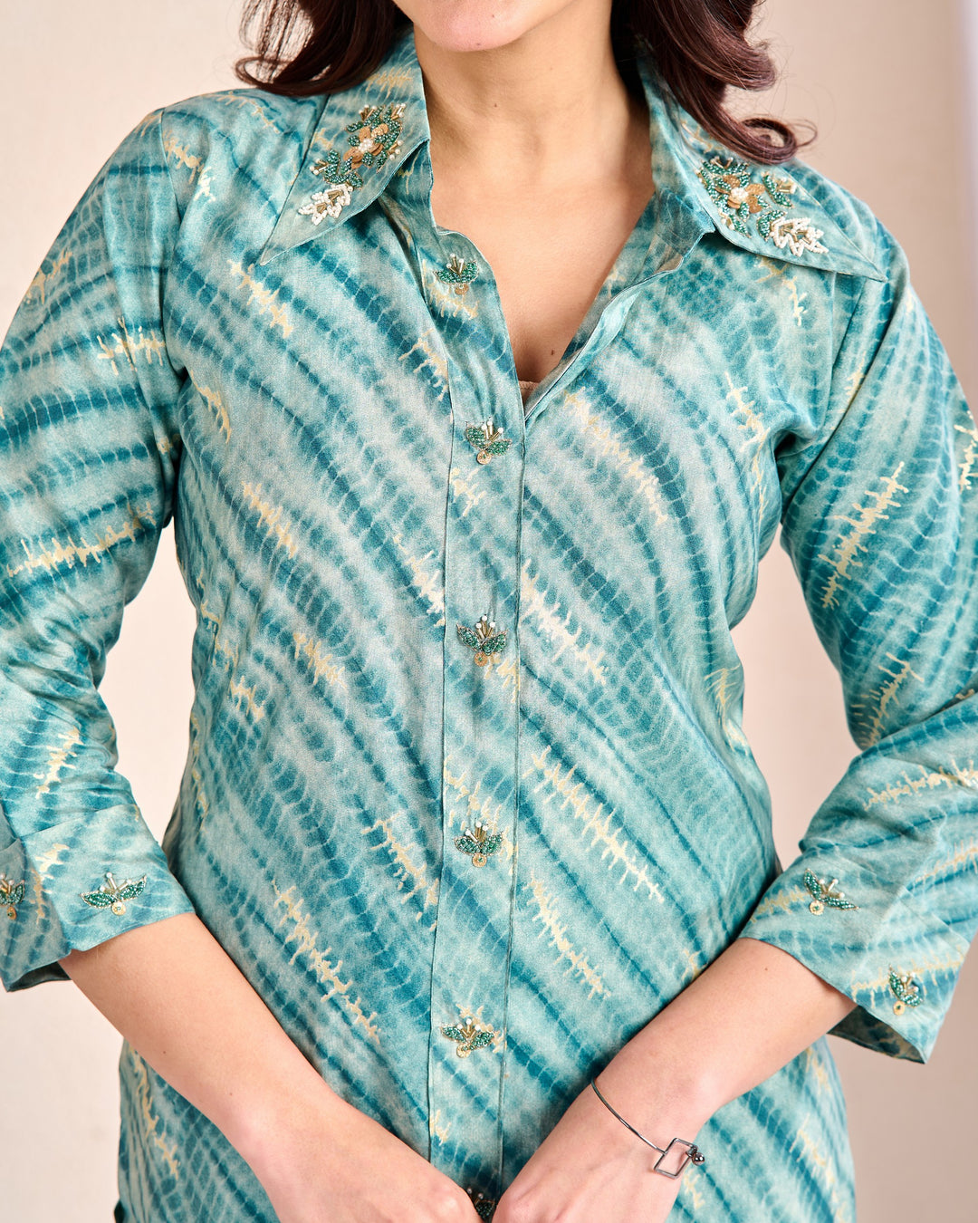 Cotton Western Wear Co-Ord Set – 2 Piece Set with Piping Detail (Teal, Pink) – Available in M, L, XL, XXL