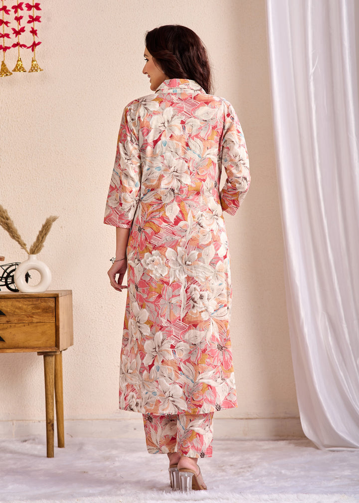 Chic 3-Piece Cotton Co-Ord Set with Embroidered Mirror Work - V Neck, Full Sleeves, Multi-Color
