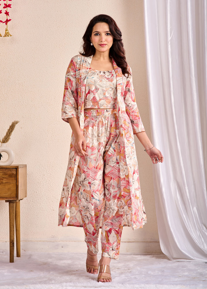 Chic 3-Piece Cotton Co-Ord Set with Embroidered Mirror Work - V Neck, Full Sleeves, Multi-Color