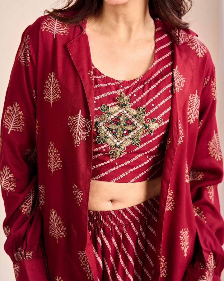 Stylish 3-Piece Rayon Co-Ord Set with Pearl, Pipe & Mirror Detailing