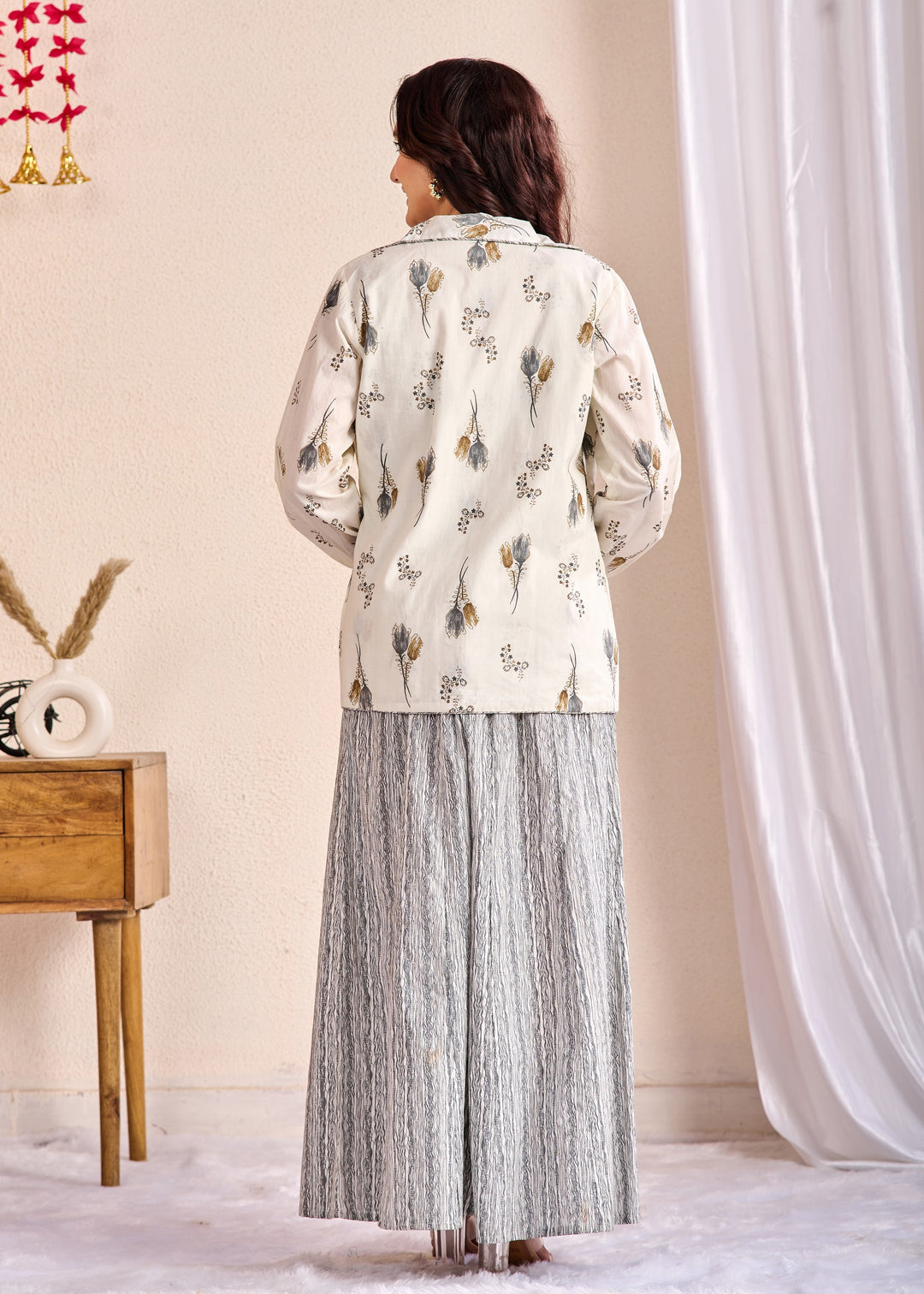 Stylish 3-Piece Cotton Co-Ord Set with Mirror and Pearl Detailing