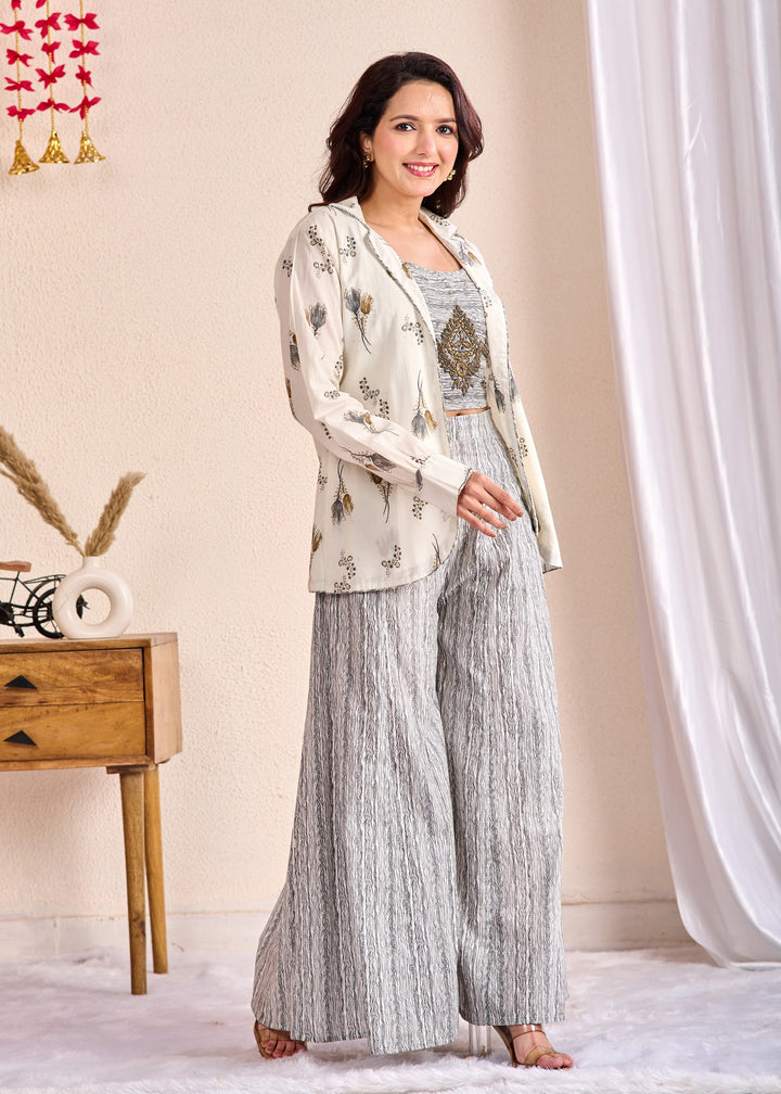 Stylish 3-Piece Cotton Co-Ord Set with Mirror and Pearl Detailing