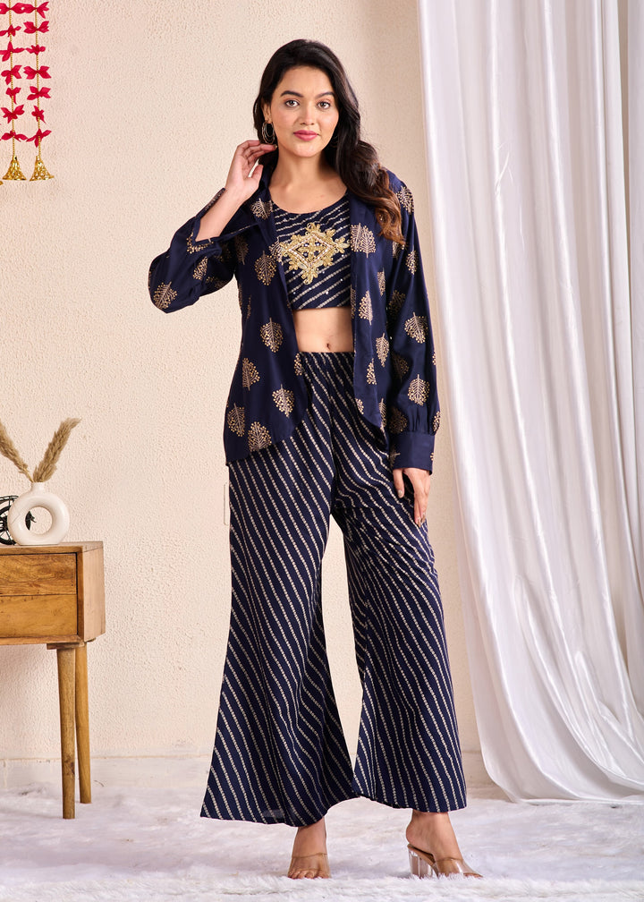 Stylish 3-Piece Rayon Co-Ord Set with Pearl, Pipe & Mirror Detailing