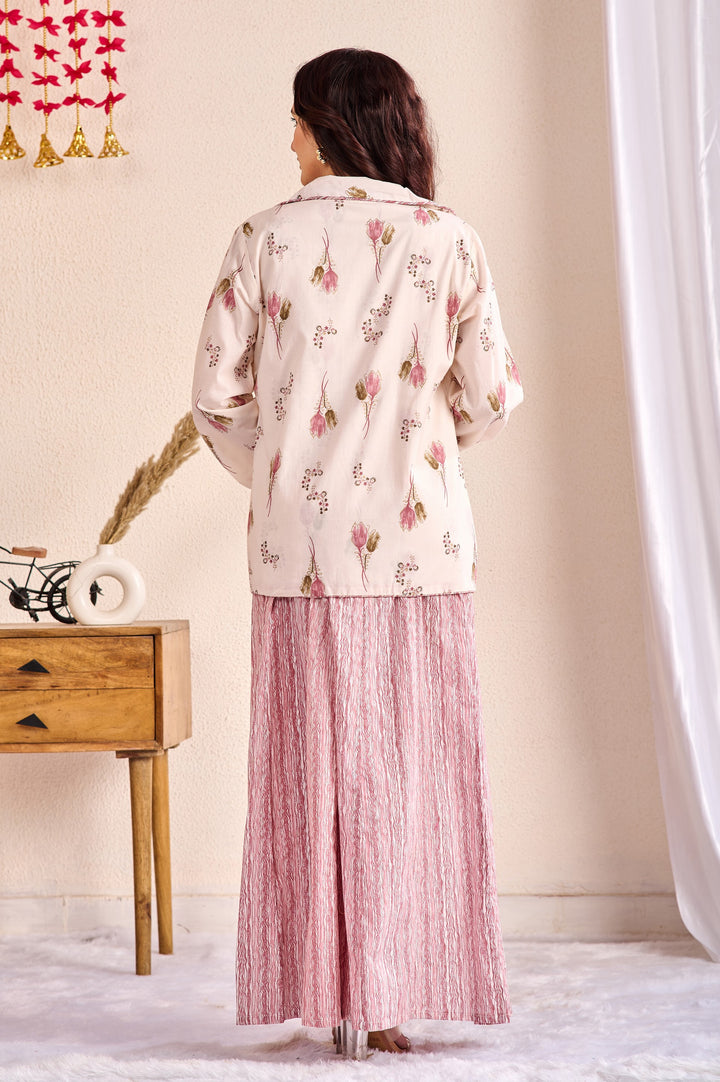 Stylish 3-Piece Cotton Co-Ord Set with Mirror and Pearl Detailing