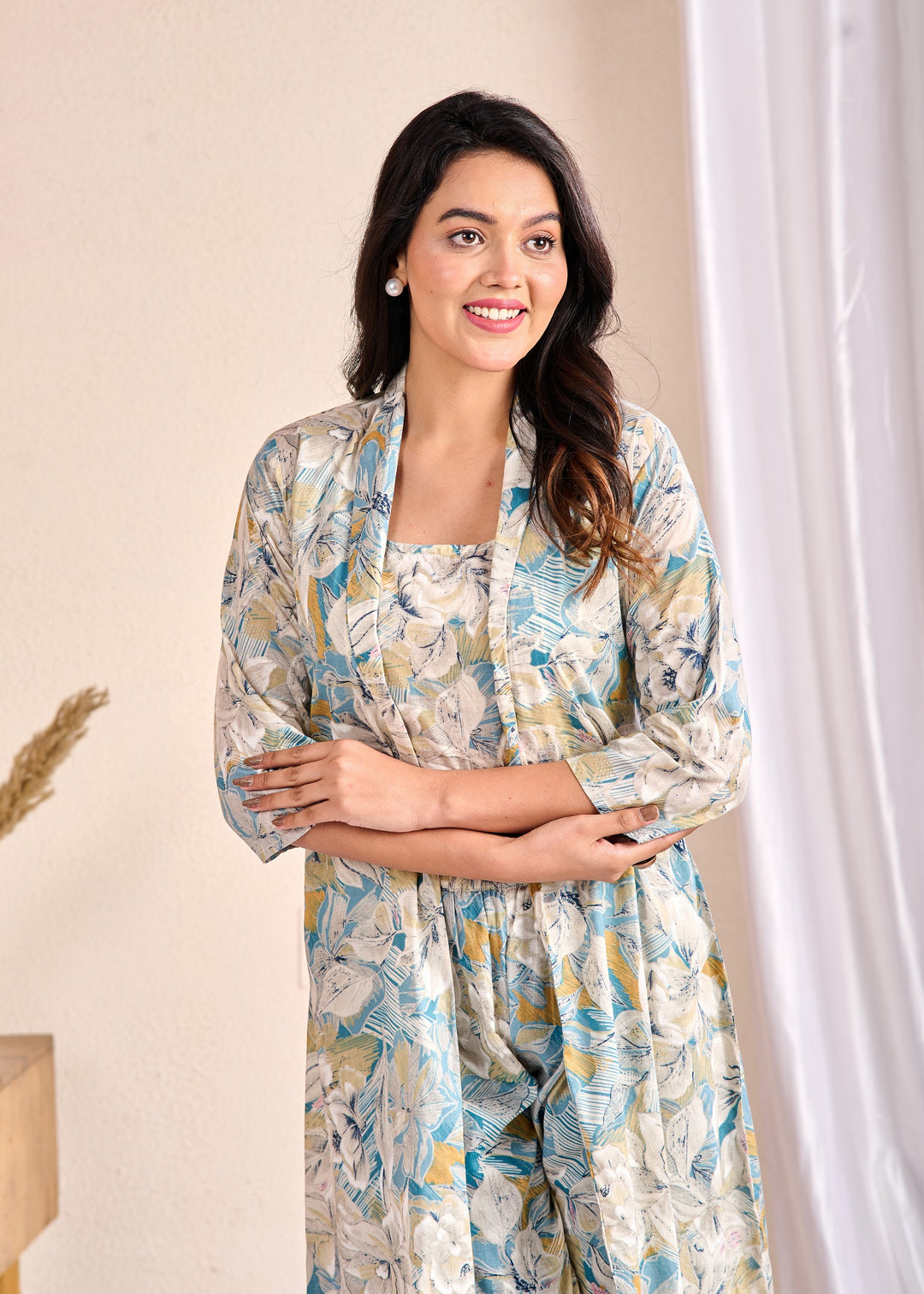 Chic 3-Piece Cotton Co-Ord Set with Embroidered Mirror Work - V Neck, Full Sleeves, Multi-Color