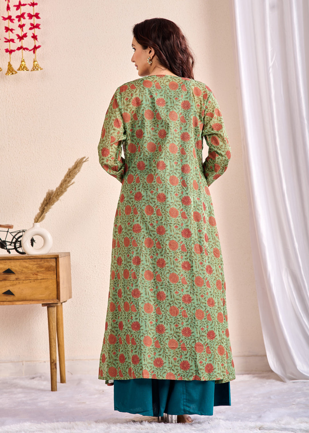 3-Piece Cotton Shrug Set with Mirror Work – Mixed Colour, V-Neck