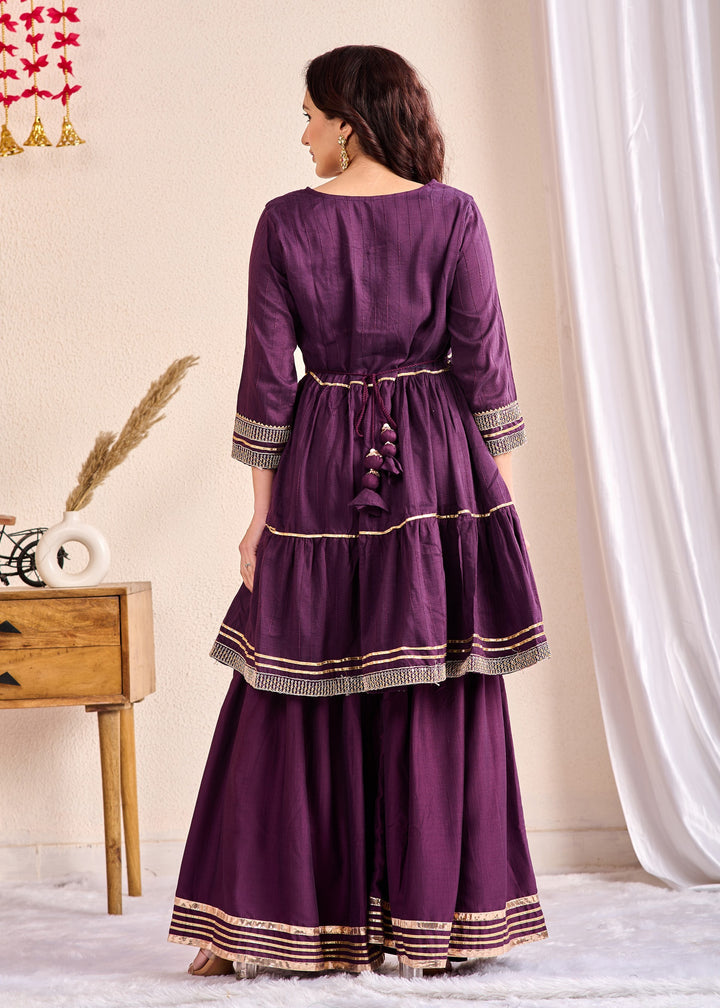 Royal Elegance 3-Piece Muslin Sharara Suit Set – Zardosi, Gotta Patti, and Zari Embellishments