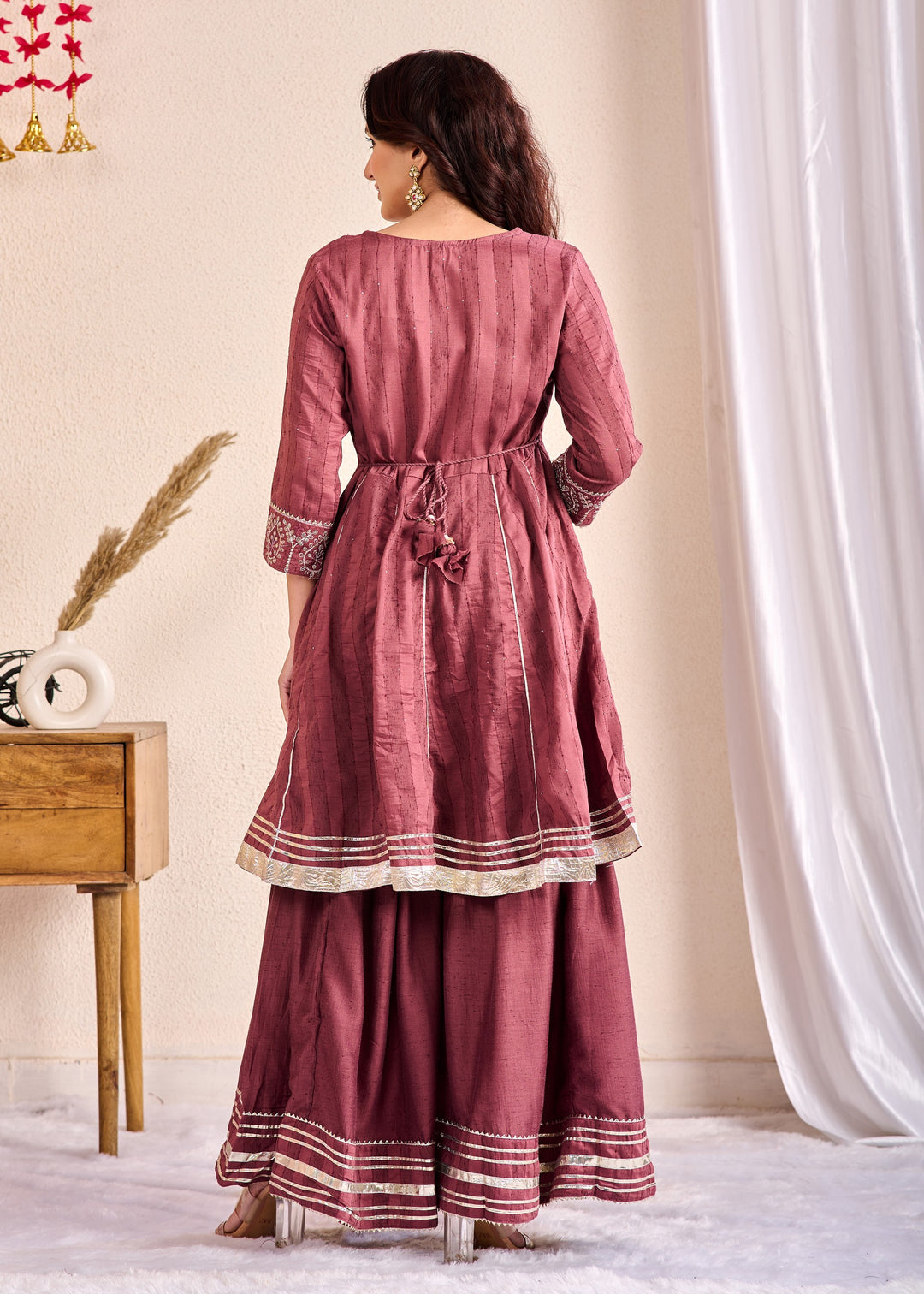 Elegant 3-Piece Muslin Sharara Suit Set with Zardosi, Gotta Patti, and Zari Work