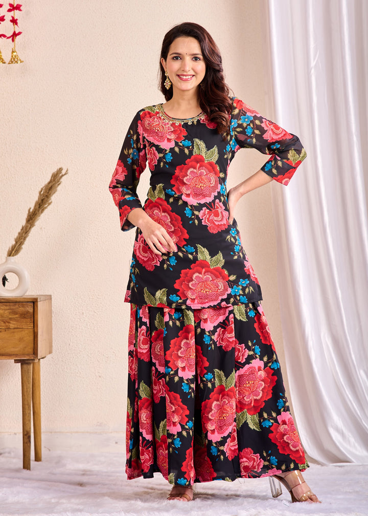 Premium Cotton Ethnic Wear Sharara Suit Set with Gotta Patti and Zari Work – 3 Piece Set (Red)