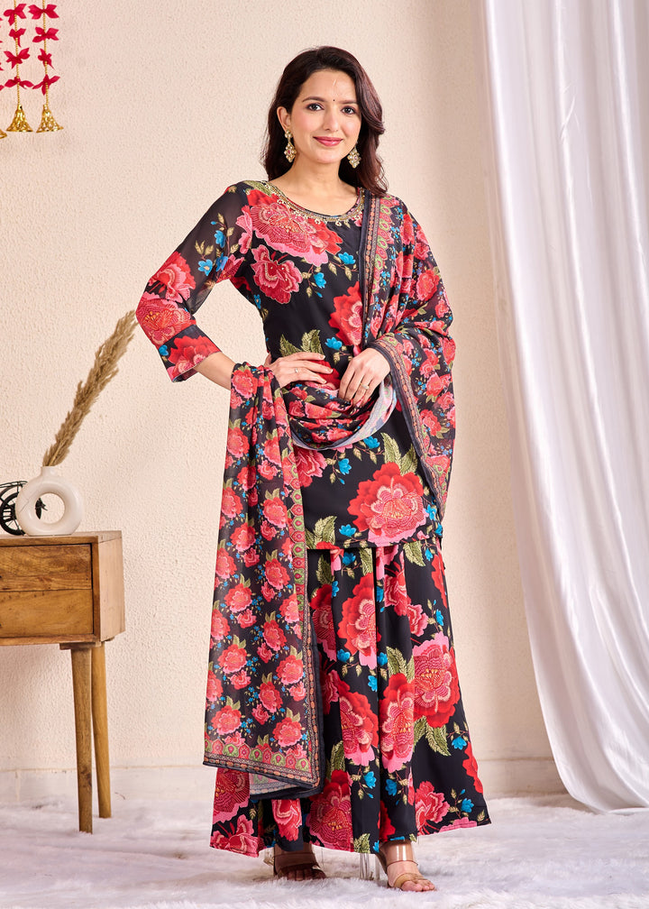 Premium Cotton Ethnic Wear Sharara Suit Set with Gotta Patti and Zari Work – 3 Piece Set (Red)