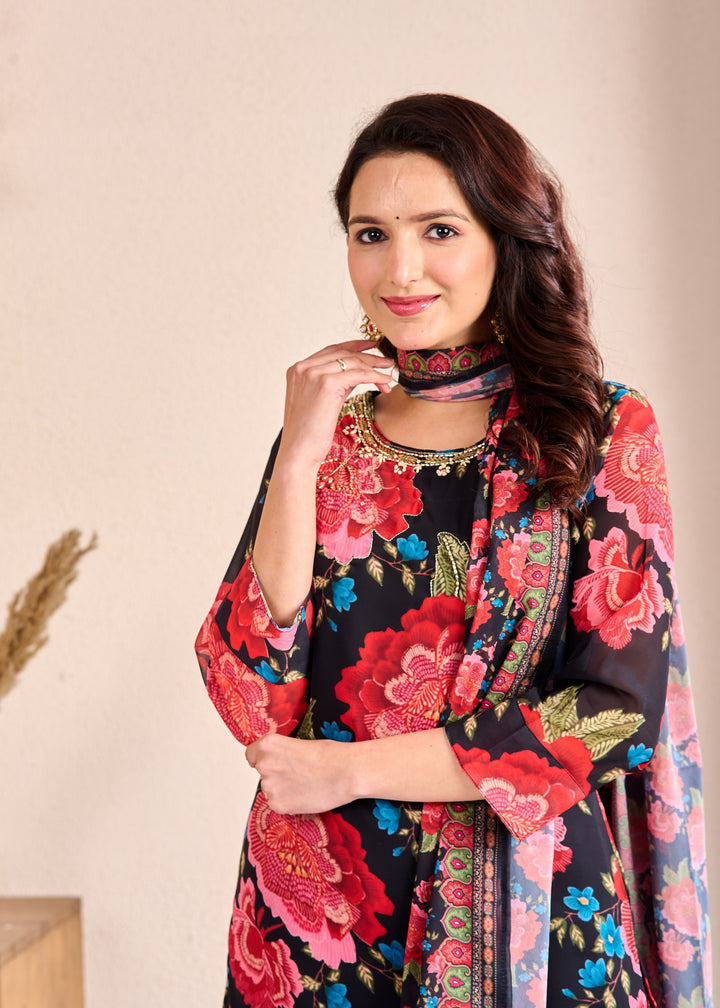 Premium Cotton Ethnic Wear Sharara Suit Set with Gotta Patti and Zari Work – 3 Piece Set (Red)