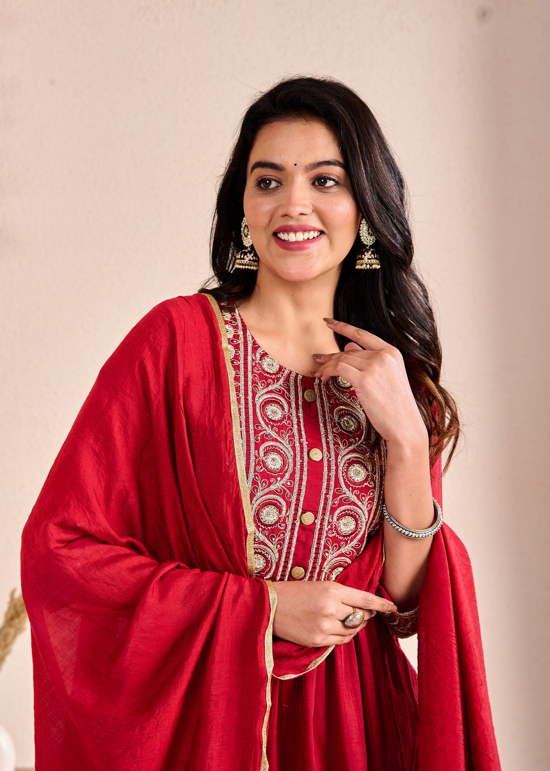 Ethnic Muslin Kurta Set 3-Piece with Zardosi & Gotta Patti - Available in Blue, Red, Pista Green