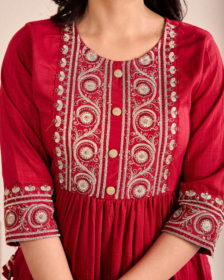 Ethnic Muslin Kurta Set 3-Piece with Zardosi & Gotta Patti - Available in Blue, Red, Pista Green