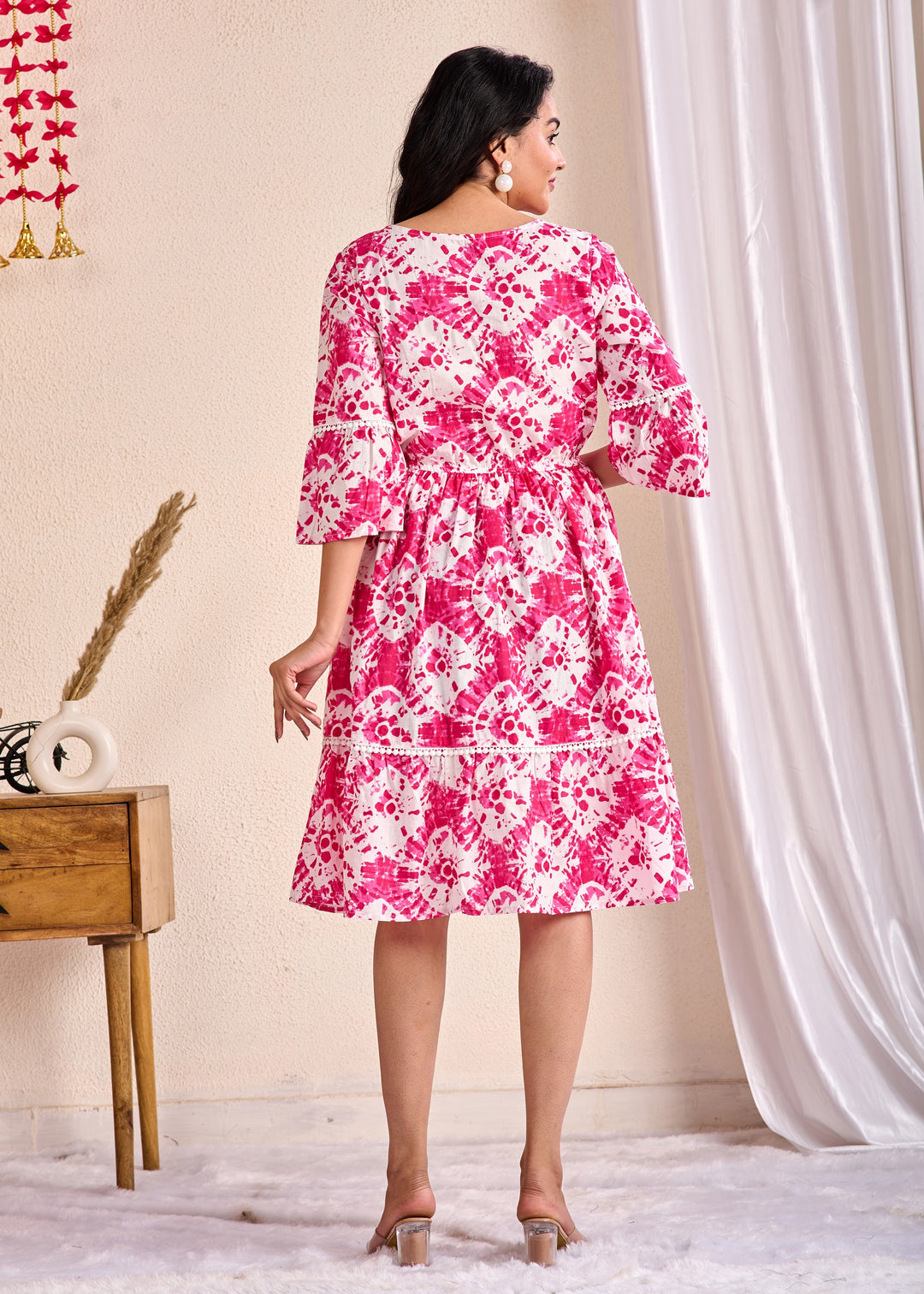 Elegant Ethnic Cotton Tunic for Women - Tiered Design with Lace Detailing