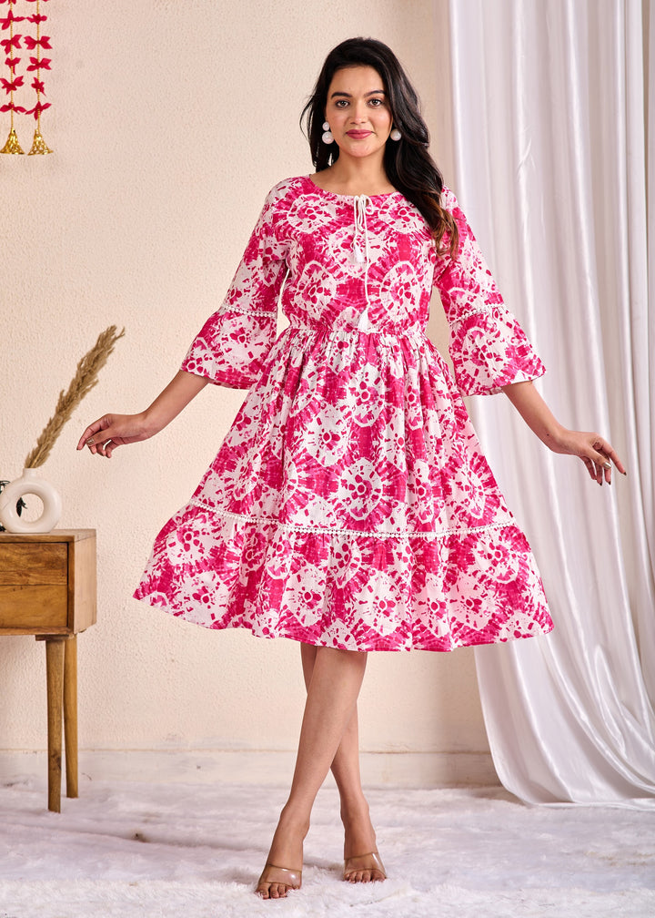 Elegant Ethnic Cotton Tunic for Women - Tiered Design with Lace Detailing