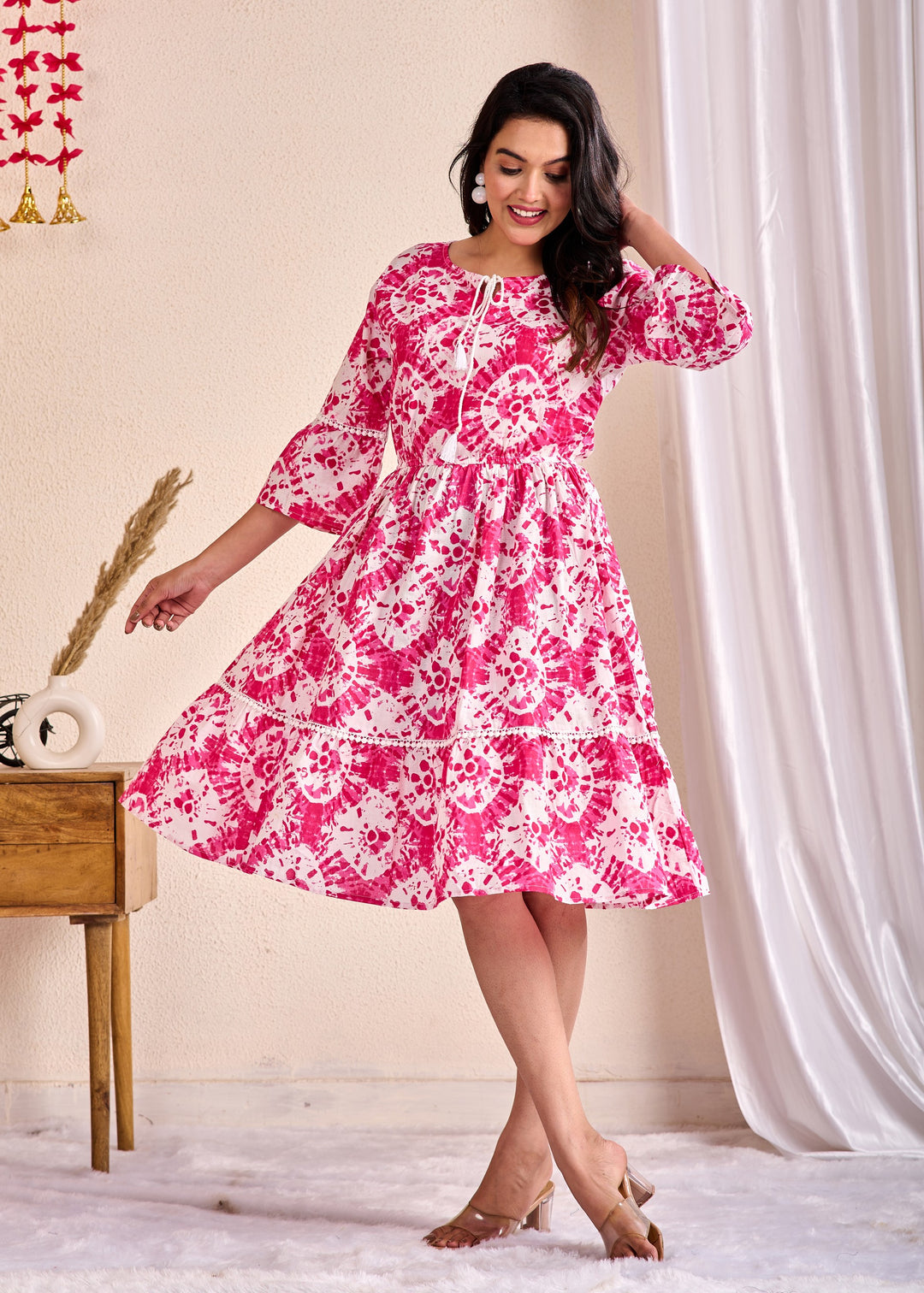 Elegant Ethnic Cotton Tunic for Women - Tiered Design with Lace Detailing