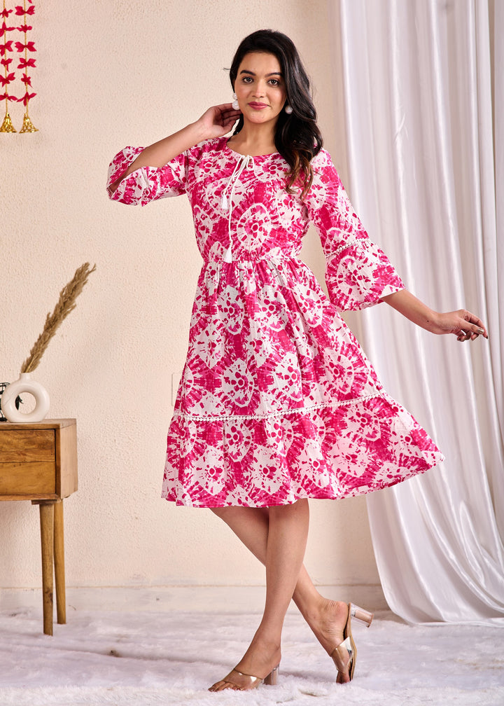 Elegant Ethnic Cotton Tunic for Women - Tiered Design with Lace Detailing