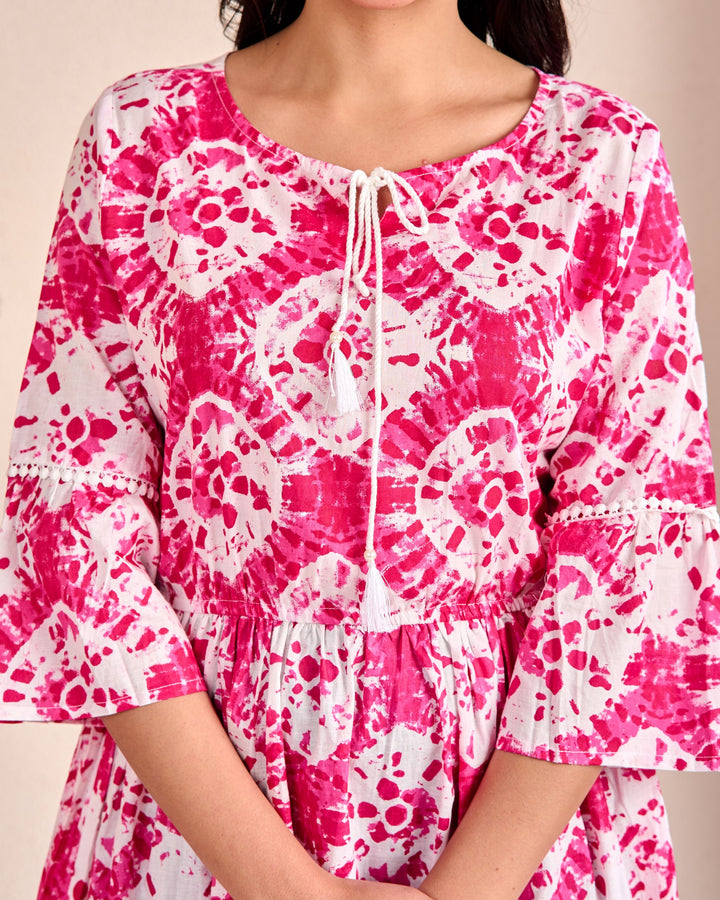 Elegant Ethnic Cotton Tunic for Women - Tiered Design with Lace Detailing