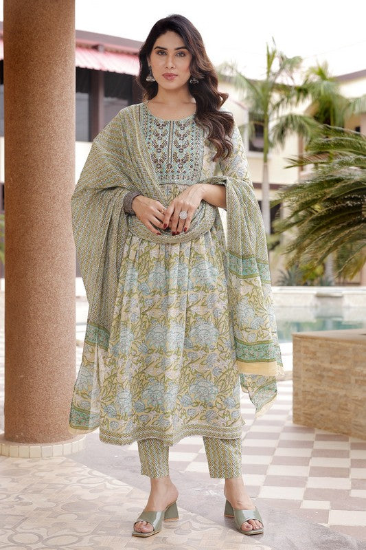 Elegant A-Line Cotton Suit - Naira Cut, Round Neck, 3/4th Sleeves, Available in Brown & Beige