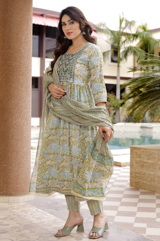 Elegant A-Line Cotton Suit - Naira Cut, Round Neck, 3/4th Sleeves, Available in Brown & Beige