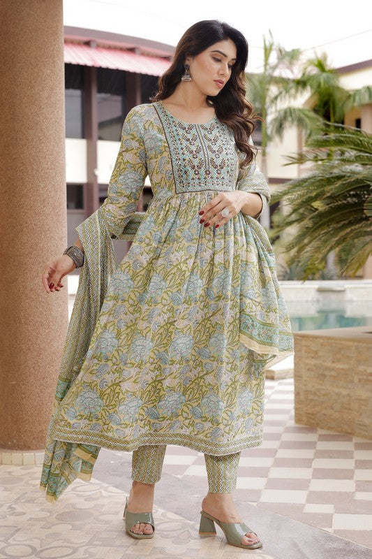 Elegant A-Line Cotton Suit - Naira Cut, Round Neck, 3/4th Sleeves, Available in Brown & Beige
