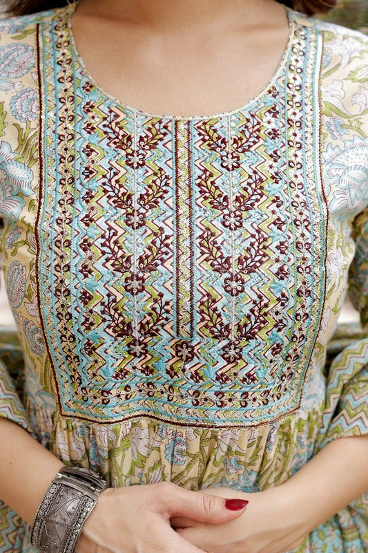 Elegant A-Line Cotton Suit - Naira Cut, Round Neck, 3/4th Sleeves, Available in Brown & Beige
