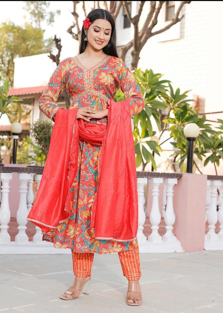 Elegant Santoon Anarkali Suit - Aliya Cut Pattern, 3/4th Sleeves, V-Neck Design
