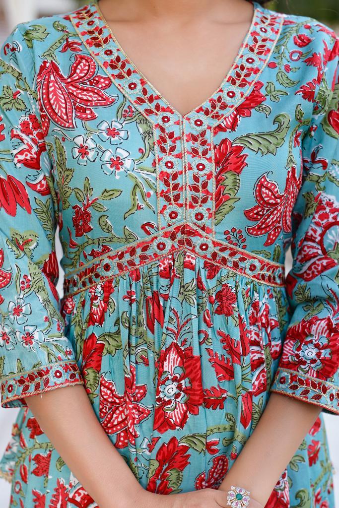 Elegant Santoon Anarkali Suit - Aliya Cut Pattern, 3/4th Sleeves, V-Neck Design