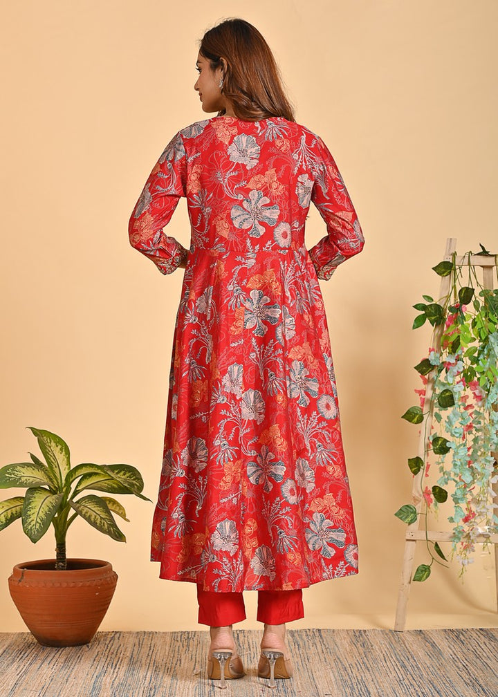 Exquisite Chanderi Anarkali Suit Set – 3-Piece Ethnic Ensemble with Zari, Sequins, and Pearl Detailing