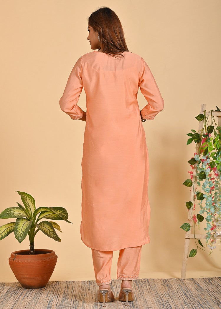 Premium Roman Silk Ethnic 3-Piece Set with Zardosi & Zari Dupatta - Available in Red & Peach