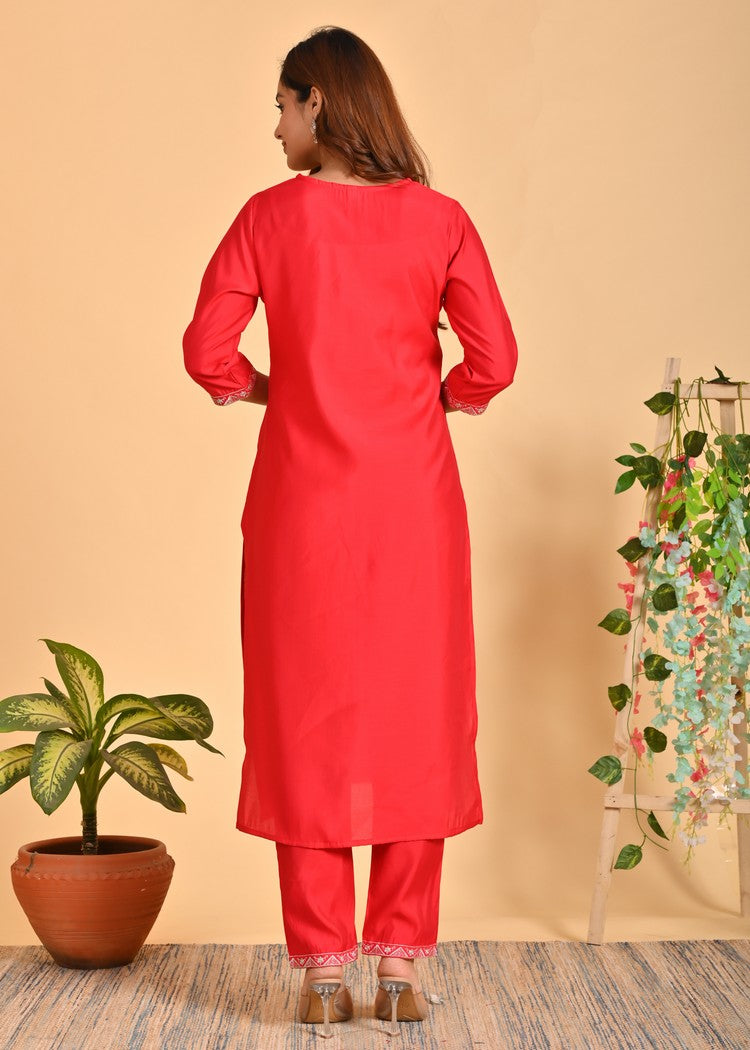 Luxurious Roman Silk 3-Piece Ethnic Kurta Set with Zardosi and Sequins Work
