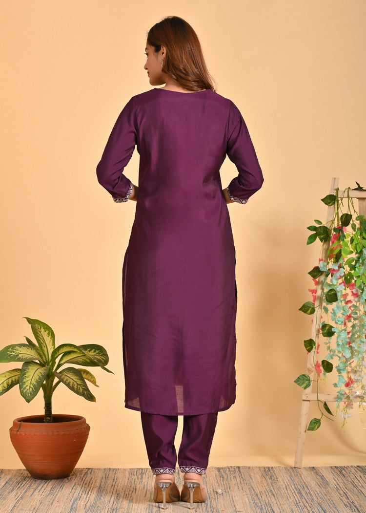 Luxurious Roman Silk 3-Piece Ethnic Kurta Set with Zardosi and Sequins Work