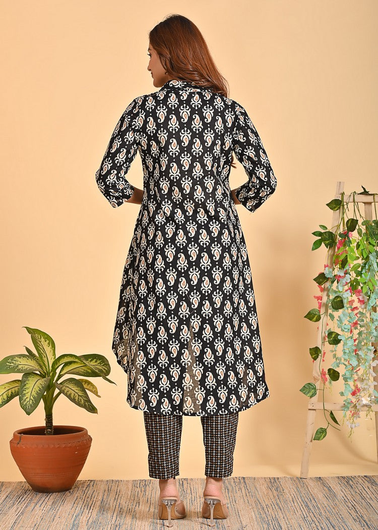 Stylish Cotton Co-Ord Set - 2-Piece Shirt Collar Outfit with 3/4 Sleeves | Available in Black and Red | Sizes XS-XXL