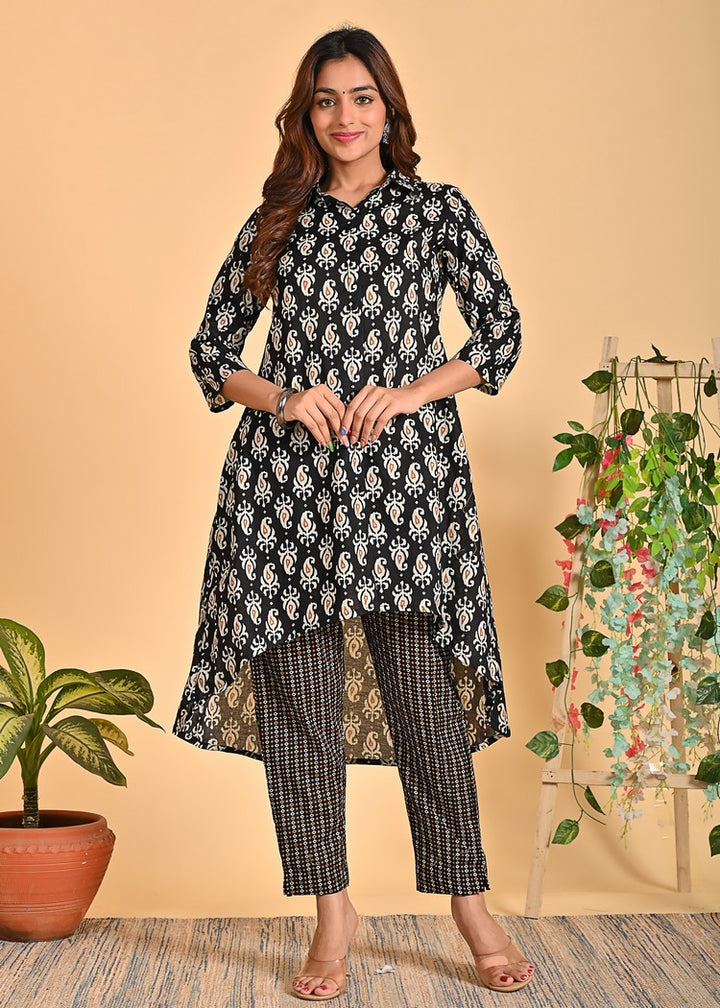 Stylish Cotton Co-Ord Set - 2-Piece Shirt Collar Outfit with 3/4 Sleeves | Available in Black and Red | Sizes XS-XXL